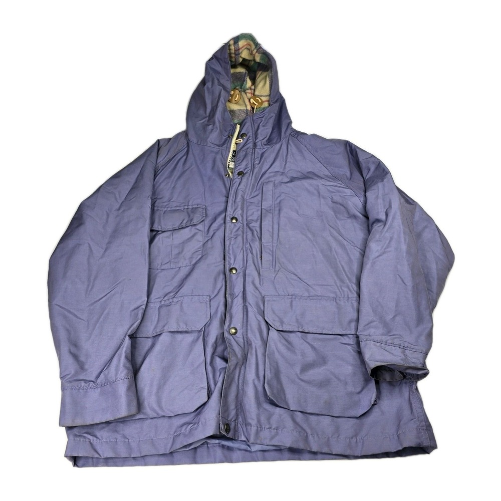 Woolrich Woman Vintage Hooded Barn Coat Jacket Plaid Lined Lavender XL